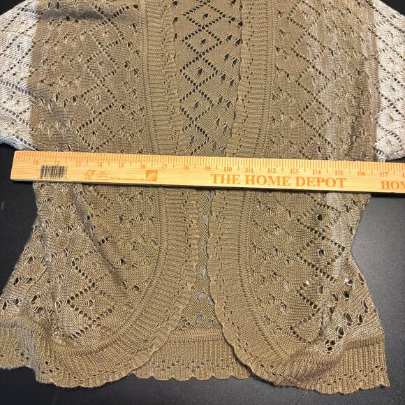 Carolyn Taylor Women's size M Cardigan Sweater Colorblock Beige Tan Open Front - Picture 4 of 6